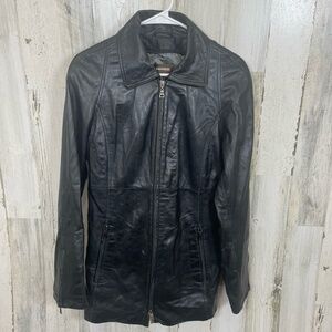 DANIER Vintage Leather Jacket Size S Black Biker Moto Two Way Zipper Grunge